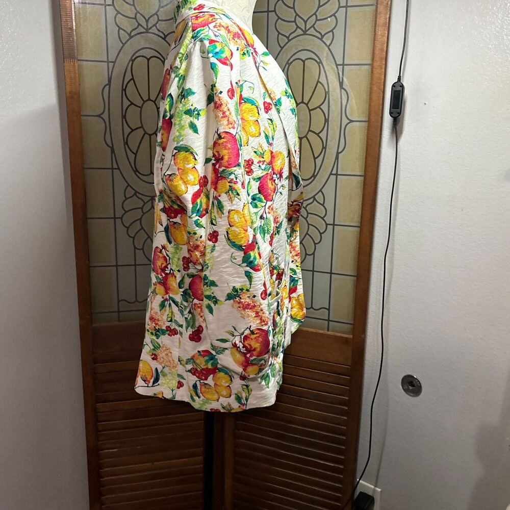 LC Lauren Conrad Ruched Sleeve Blazer Jacket Summer Novelty Print Plus Size XXL - Picture 3 of 16